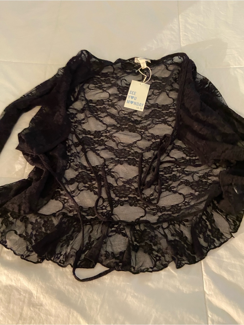 🖤 Sheer Lace Tie-Front Ruffle Top🖤 - Picture 16 of 16